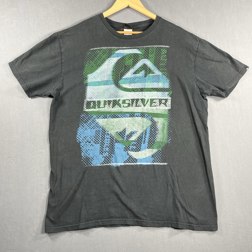 Quicksilver Graphic Black T-shirt Men's Size XL Surf Beach Skate 100% Cotton